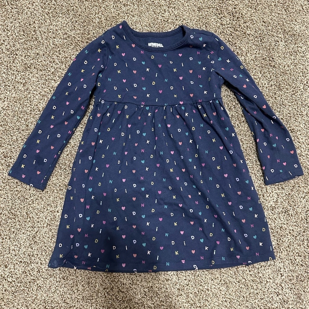 Navy Blue Kids Dress with Colorful Letter Print